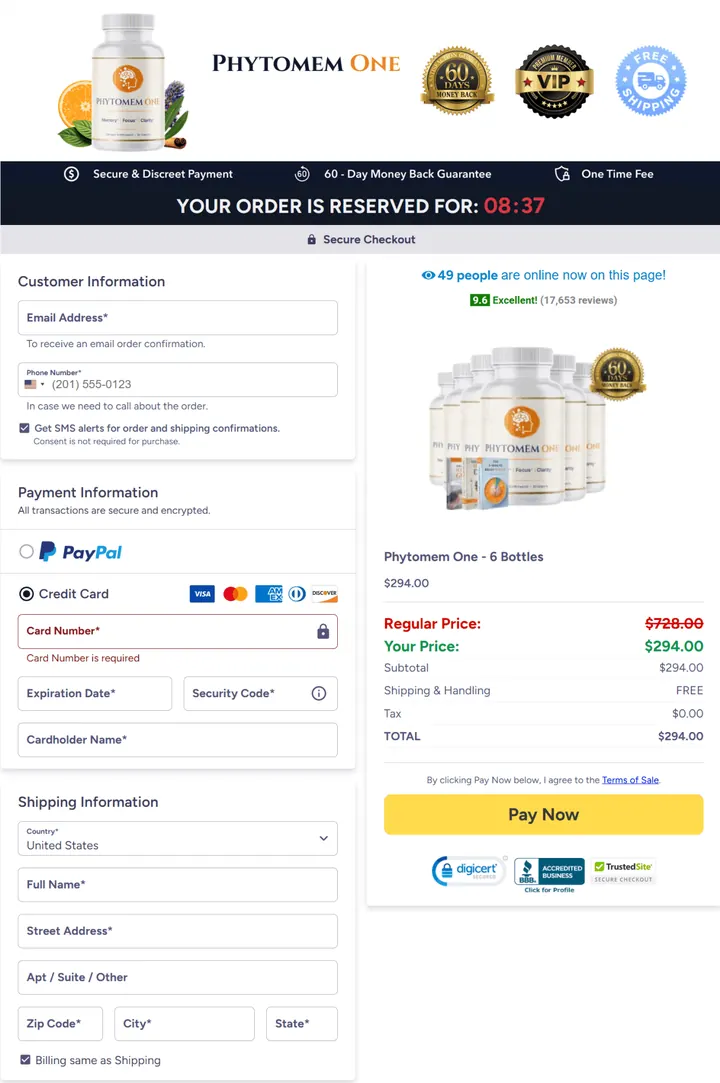 Phytomem One secure checkout page buy now order online